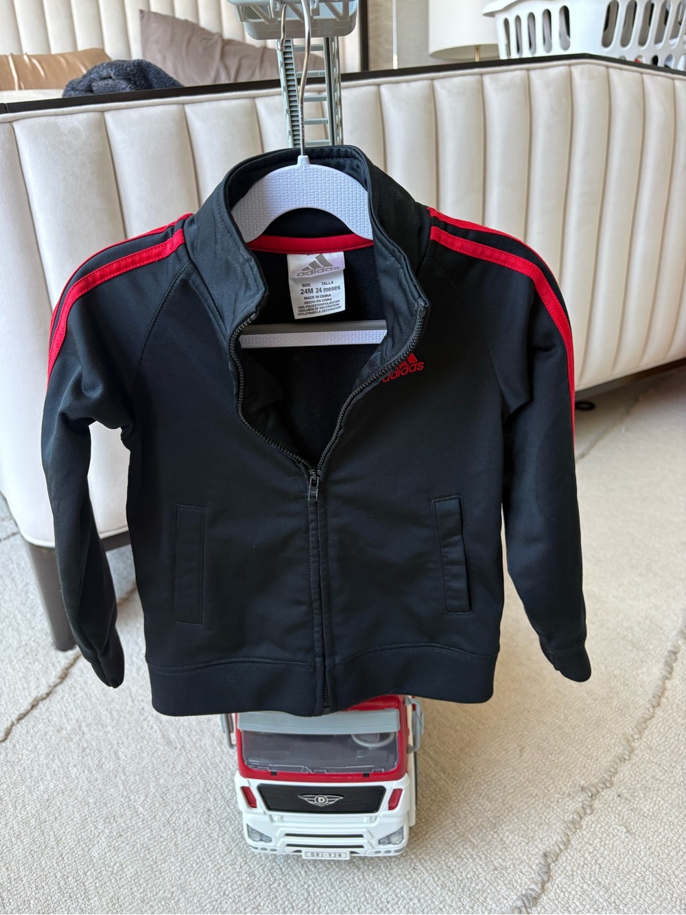ADIDAS | Black Track Jacket with Red Shoulder Stripes